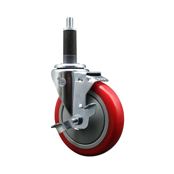 5'' SS Red Poly Swivel 1'' Expanding Stem Caster with Brake